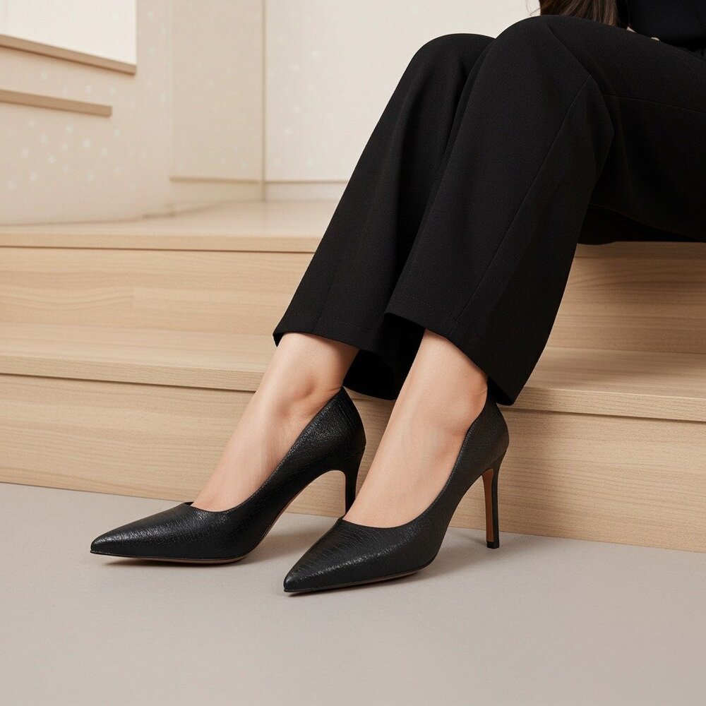 Black Textured Python-Effect Pointed-Toe Stiletto… - image 3